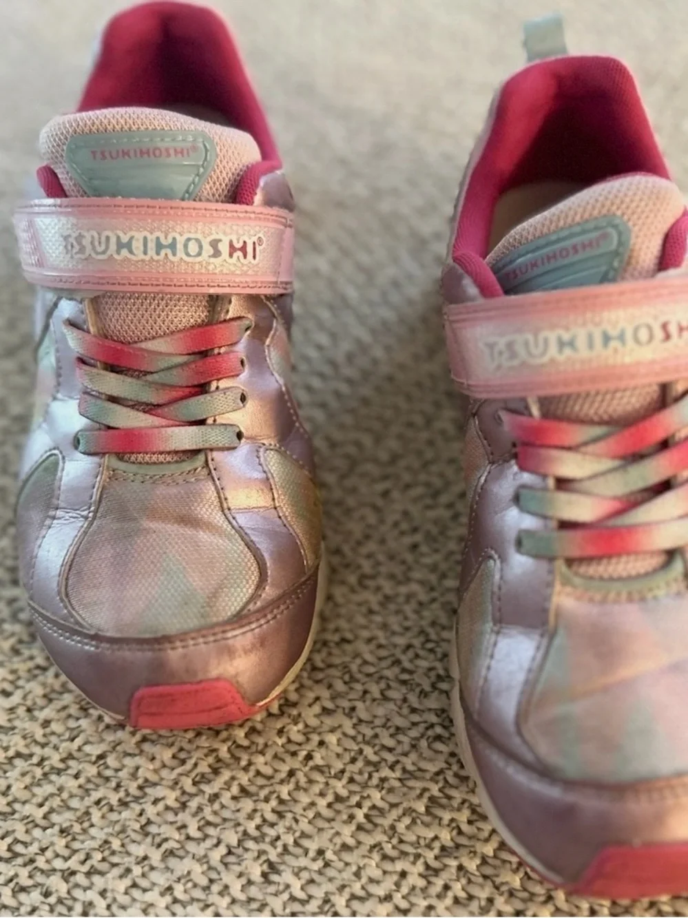 Girls Iridescent Pink velcro Tsukihoshi Sneakers size 1